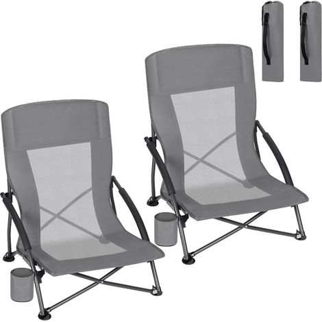 Lot de 2 Chaises de Camping Pliantes avec Porte-Gobelet Accoudoirs – Chaises Plage avec Sac Transport (1/5)