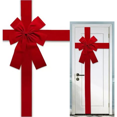 Elegante fiocco decorativo rosso in velluto per porta con velcro e nastro adesivo (1/5)