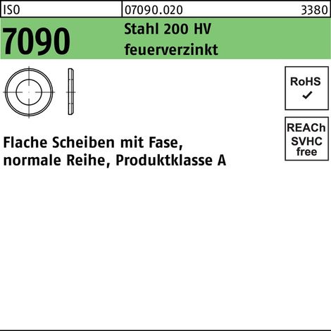 Rondelle ISO 7090 avec chanfrein 12 Acier 200 HV traité à chaud 500 pièces