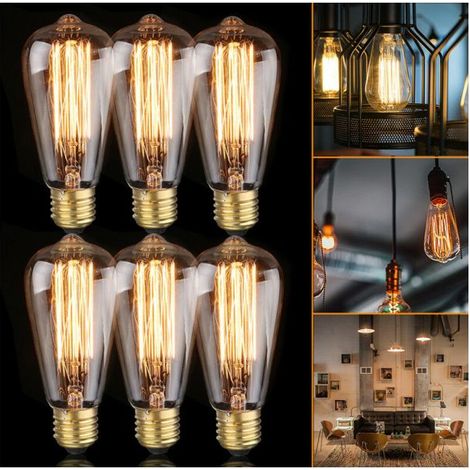6x E26 60W Ampoule Edison Incandescent Bulb 220V ST64 Retro 64mm x 140mm (1/5)