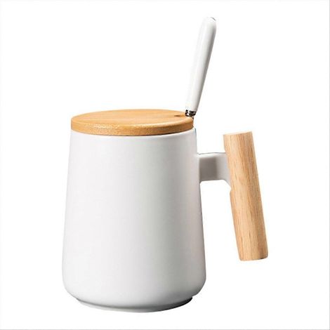 450 ml vintage en bois poignée céramique mug à café nordic design couvercle (1/5)