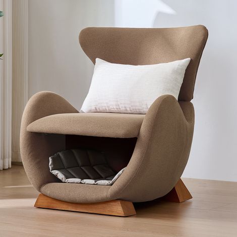 Fauteuil lounge en tissu anti-griffures et bois marron 66x69x76 cm avec niche intégrée pour chat ou petit chien (1/5)