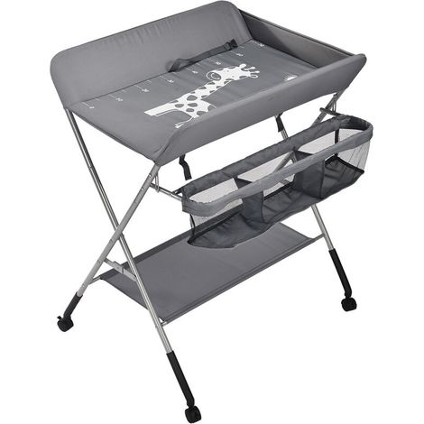 Table à Langer Pliante Hauteur Réglable Panier de Rangement Tissu Imperméable Gris