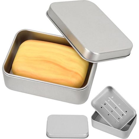 Set aus 2 Reiseseifenschalen aus robustem Aluminium mit herausnehmbarem Abtropfeinsatz für unterwegs und zu Hause (1/5)