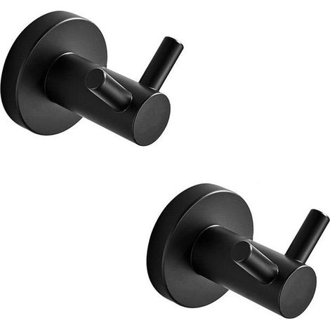 Perchero Gancho doble de diseño industrial en acero inoxidable negro para baño Juego de 2 ganchos de pared modernos Dimensiones Ø 5 cm Metal negro (1/5)