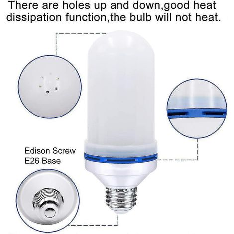 Ampoule LED effet flamme, 4 modes d'éclairage, culot E26 avec capteur de gravité (lot de 2). (1/5)