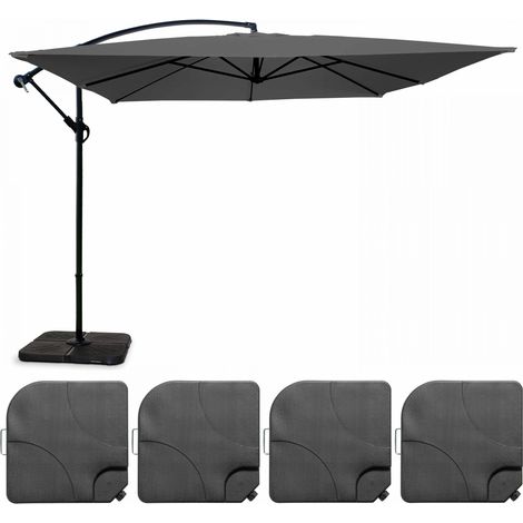 Oviala – Parasol déporté 3x3m – 4 dalles en polyéthylène haute densité – Toile polyester déperlant UV50 – Mât central 48mm – Surface ombrage 9m² (1/5)