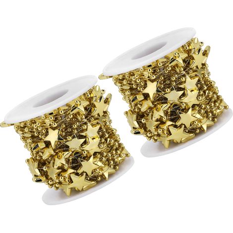 2 pièces Perles Étoiles à 5 Branches en ABS pour Bouquet de Mariée Décoration de Noël (Rouleau Doré 10m) (1/5)