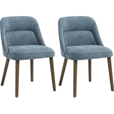 Wahson Modern Dining Chairs 2PCS Chenille Kitchen Chairs with Backrest and Wood Legs for Dining Room Bedroom Living Room, Blue (1/5)