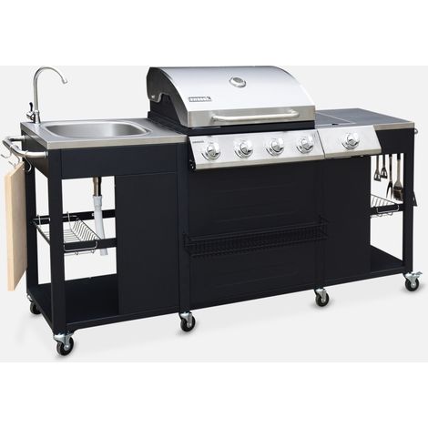 Barbacoa de gas de 5 quemadores con 1 quemador lateral