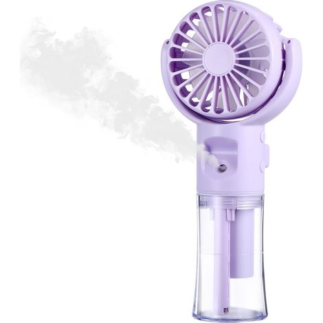 Ventilateur manuel portable avec batterie à eau rechargeable - Petit ventilateur USB - 4 vitesses - Mini ventilateur de poche pour les vacances en plein air - Accessoire de voyage pour femme (violet) (1/5)