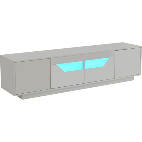 Mueble TV bajo de 180 x 40 x 45 cm con 2 cajones, 2 armarios y LED, blanco (1/5)