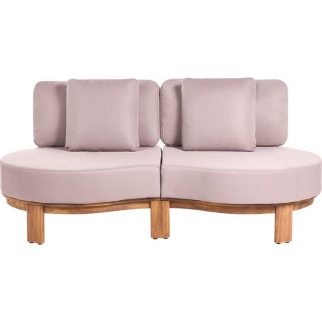 Sofá de jardín 2 plazas marrón claro patas de madera de acacia cojines de asiento y respaldo de tela Arzello (1/5)