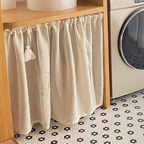 Cotton and Linen Retro Short Curtains, Under the Sink Curtains, Nordic Style Door Curtains, Shading and Ventilation, Rod Installation, One Piece (Size : W100xH70(cm)) (1/5)