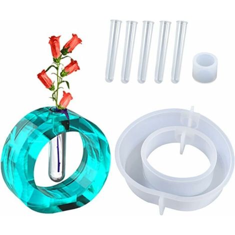 Moule En Résine De Vase De Tube À Essai, Moule De Pot De Fleur En Silicone Avec 5 Tubes À Essai Pour Moule De Support De Plantes Grasses Hydroponiques (Rond) (1/5)