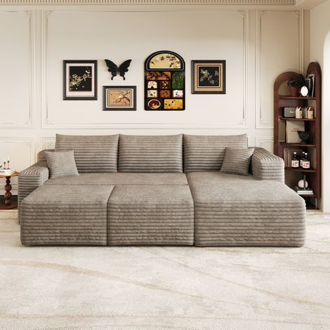 Sofa 241 cm color cammello in corduroy con chaise longue e senza montaggio (1/5)