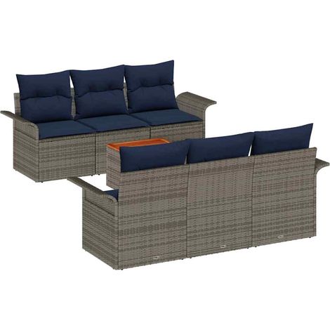 Garden Sofa Set with Cushion 7 pcs Grey Poly Rattan vidaXL