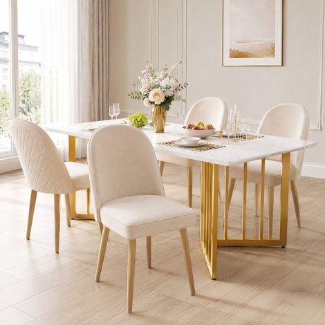 MEUBLIV Lot de 4 chaises de salle à manger 45,5x62x87,5 cm beige – velours, pieds dorés (1/5)