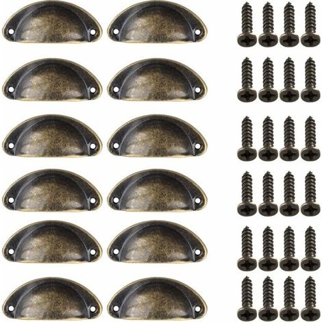 12 Stück Muscheltürgriffe, Retro-Türgriffe, traditionelle halbmondförmige Möbelgriffe mit Schrauben, für Schubladen, Schränke, Kommoden (Bronze)