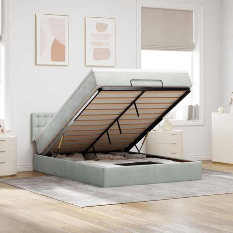 Estructura cama otomana colchón terciopelo gris claro 140x190cm vidaXL (1/5)