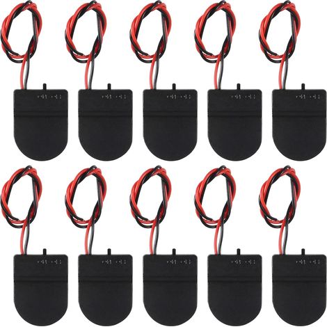 10 supports de piles CR2032, 1 boîtier de support pour pile bouton 3V avec fil et interrupteur marche/arrêt (noir) (1/5)