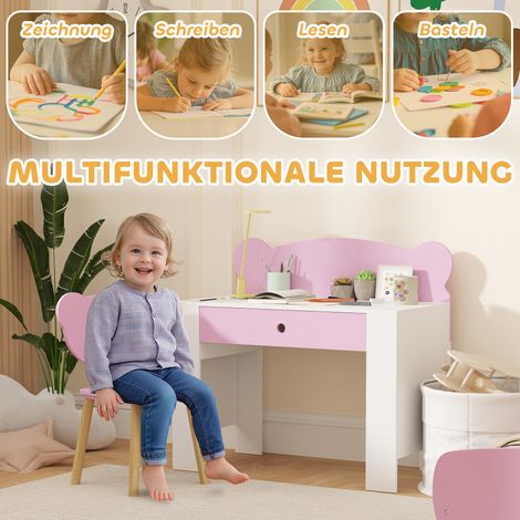 Ensemble mobilier enfant ours rose, table chaise avec tiroir, pour dessin bricolage, 3-8 ans (1/4)