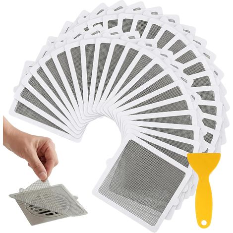Einweg-Haarfilter für die Dusche - Anti-Haarfilter aus weichem, selbstklebendem Fiberglas, 42er-Packung, 15 x 15 cm, verstopft nicht für Bad und Küche. (1/5)