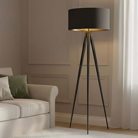 [GEBRAUCHT] B-Ware Lindby Stehlampe Benik Tripod Leuchte Lampe schwarz gold 153cm Höhe 50cm (1/2)