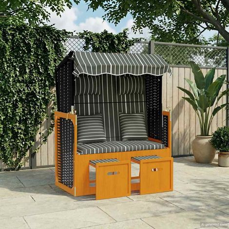vidaXL Silla Strandkorb con cojines ratán sintético madera negro gris (1/5)