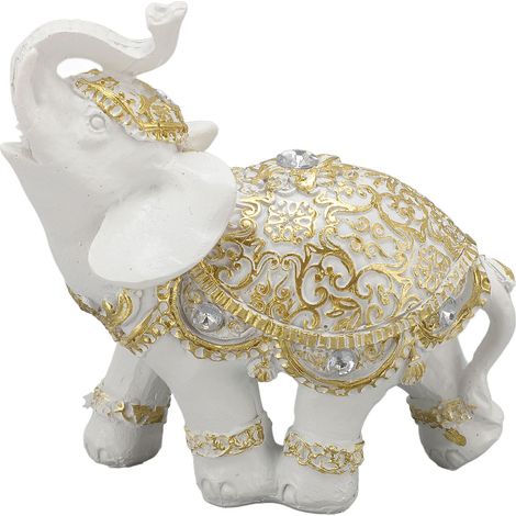 Statue d’Éléphant Résine Blanche Éléphant Porte-Bonheur Décoratif pour Entrée Bibliothèque Bureau Décoration Maison (1/5)