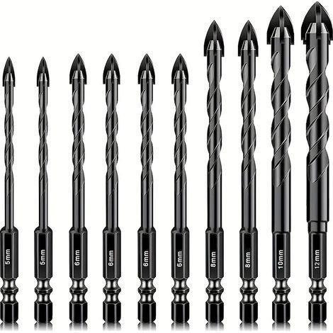 Lot de 10 forets diamant Ø 5/6/8/10/12 mm – Forets hélicoïdaux pour carrelage, verre et métal – Acier allié tungstène (1/5)