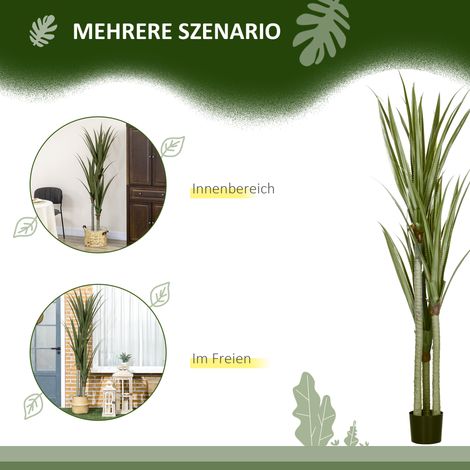 Yucca artificielle grande 190cm plante factice, fausse plante en pot vert émeraude, 17x17x190 cm (1/5)