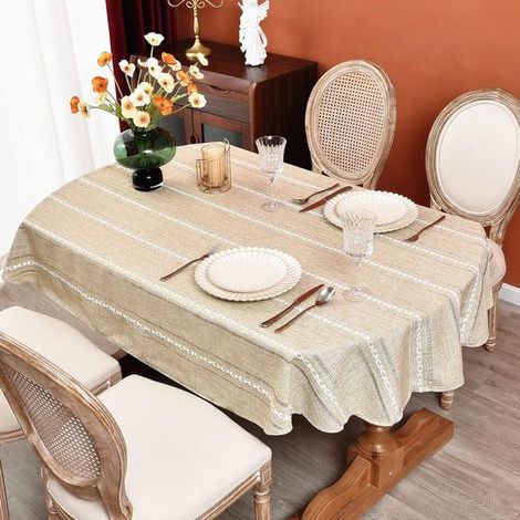 Tovaglia ovale in cotone e lino, 140 x 220 cm, marrone chiaro. (1/5)