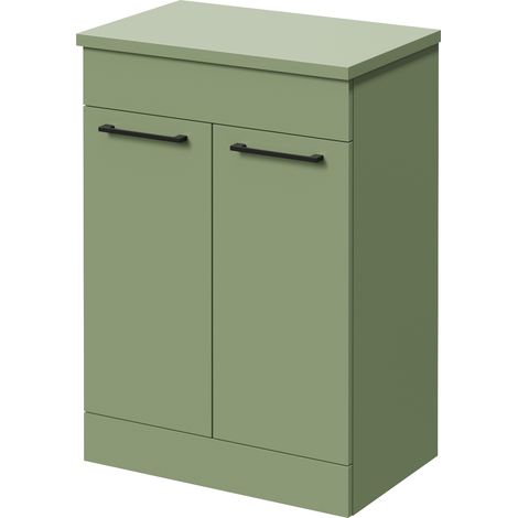 Napoli 390 Olive Green 600mm 2 Door Vanity Unit for Countertop Basins - 600mm - Matt Black 160mm Handle