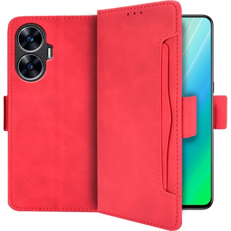 Funda tipo libro para Realme C55, con ranura para tarjeta, color rojo. (1/5)