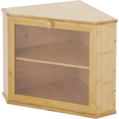 Boîte à pain en bambou, boîte à pain à 2 étages pour le coin, boîte à pain en bois pour la cuisine, grande boîte de rangement pour le pain, pain grillé, facile d'entretien, 32 32 34 cm (1/5)