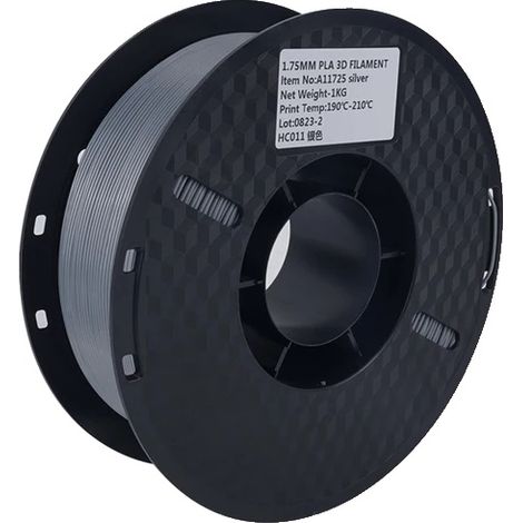 Filamento PLA, diametro 1,75 mm, compatibile con stampanti FDM, 3 kg, argento. (1/2)