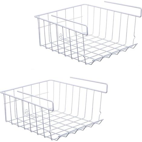 Aufbewahrungskorb für unter Regale, Hängekorb, 2er-Set stapelbare Metallkörbe (weiß, 320 x 280 x 130 mm) für Küche, Büro, Speisekammer, Badezimmer