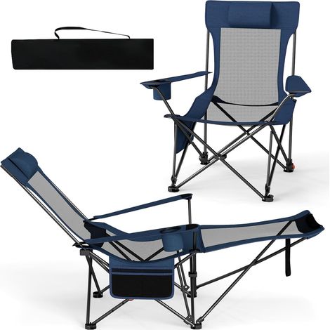 Chaise de Camping Pliable, Poche Latérale et Porte-Gobelet, Charge 150 KG(Bleu) (1/3)