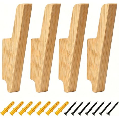 4 Pièces Porte Manteau Mural Bois, Chêne Massif Porte Manteaux Muraux, Patere Bois Murale, Crochets et Patères pour la Maison avec Vis et Tube D'expansion, pour Maison, Hôtel, Bureau (1/5)
