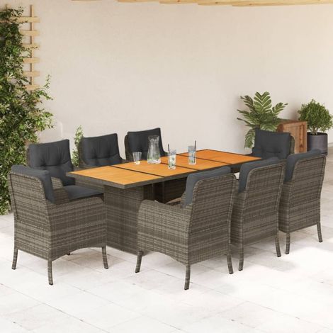 Ensemble à manger de jardin 9 pcs-Salon de jardin coussins gris résine tressée 268299 (1/5)