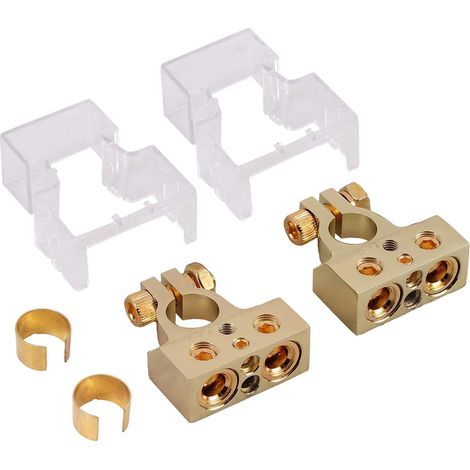 1 Paire Cosses Batterie Voiture Connecteurs de Borne de Batterie de Voiture Kit 0/2 Calibre AWG Bornes de Batterie Positives et Négatives +/- avec Cales et Couvercles (1/5)