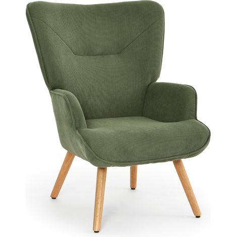 Goeurvant Sillón de salón Sillón relax Pana Verde patas de madera