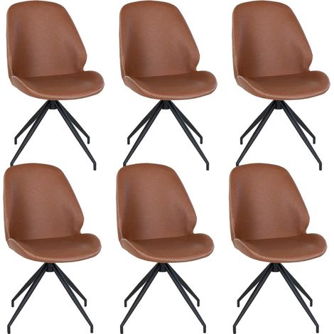 GAYA - Lot de 6 Chaises Incurvées Pivotantes Simili Marron (1/5)