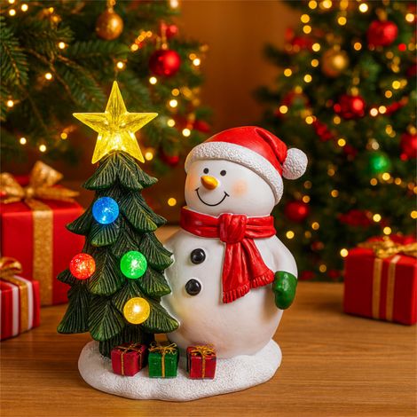 Décoration de Noël bonhomme neige lumières d'arbre mini ornements en solaire Résine (1/5)