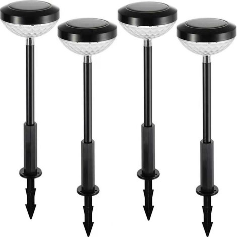 Lot de 4 lampadaires solaires d'extérieur pour allée, cour, jardin, pelouse, éclairage paysager et décoration (lumière blanche + lumière colorée) CJY-AquaForge