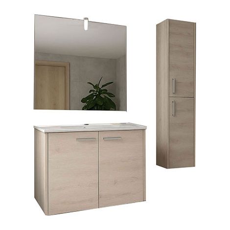 Set mobile da bagno - Rovere naturale  mobile 600 mm, colonna 1400mm, specchio quadrato 600x600 - CIT/ELS/S/C/600/C