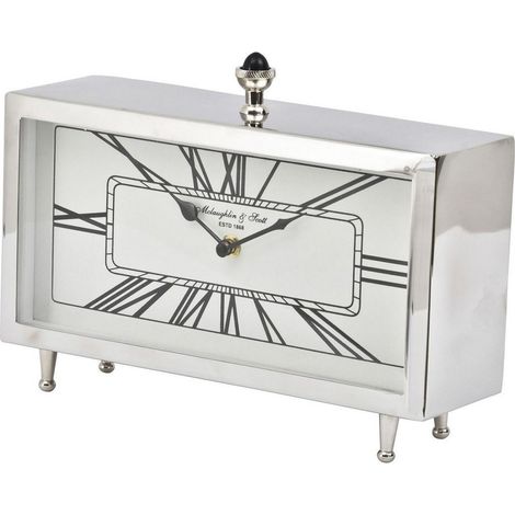 Nebolo Nickel Rectangular Table Clock - Stainless Steel/Aluminium - L9 x W31 x H23 cm - Silver