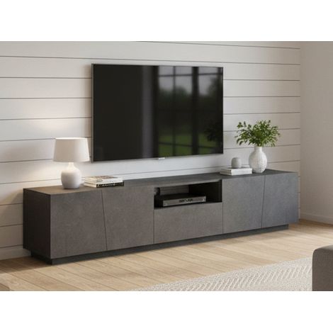 Dmora Mueble para TV para salón, Made in Italy, Mueble para TV con 4 puertas y 1 cajón, 220x43h46 cm, color Gris pizarra, con luz LED blanca, con embalaje reforzado (1/5)