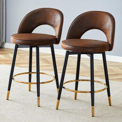 Tabouret de bar pivotant à 360°. Tissu technique marron respirant et confortable, tabouret de bar confortable, (1/5)